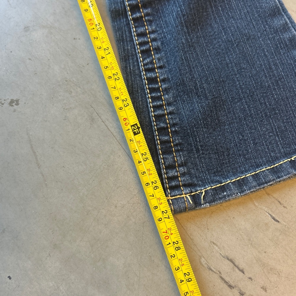 Justice Jeans Mens Dark Wash Distressed Bootcut Denim Rhinestone Pockets 24x27 - Picture 6 of 8